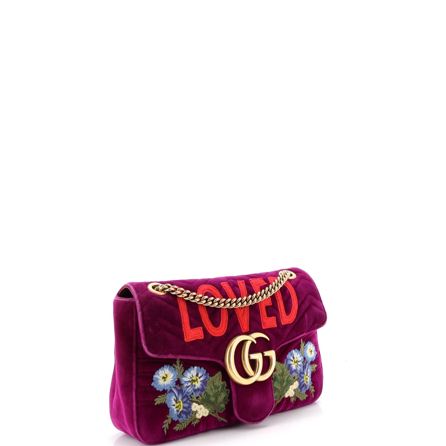 GG Marmont Flap Bag Embroidered Matelasse Velvet Medium