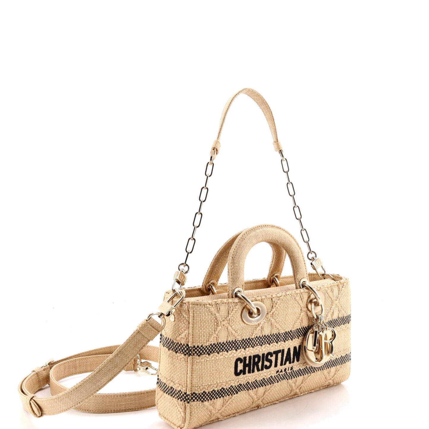 Lady D-Joy Bag Cannage Embroidered Raffia Medium