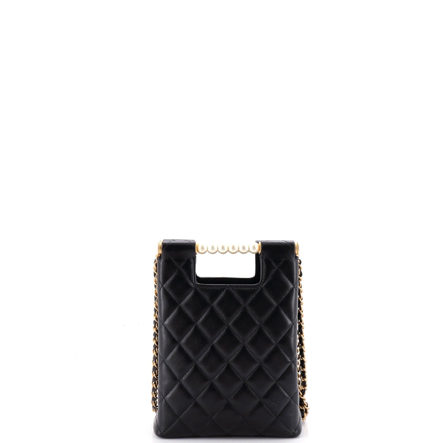 Chain Around Cut Out Handle Evening Tote Quilted Lambskin with Pearls Mini