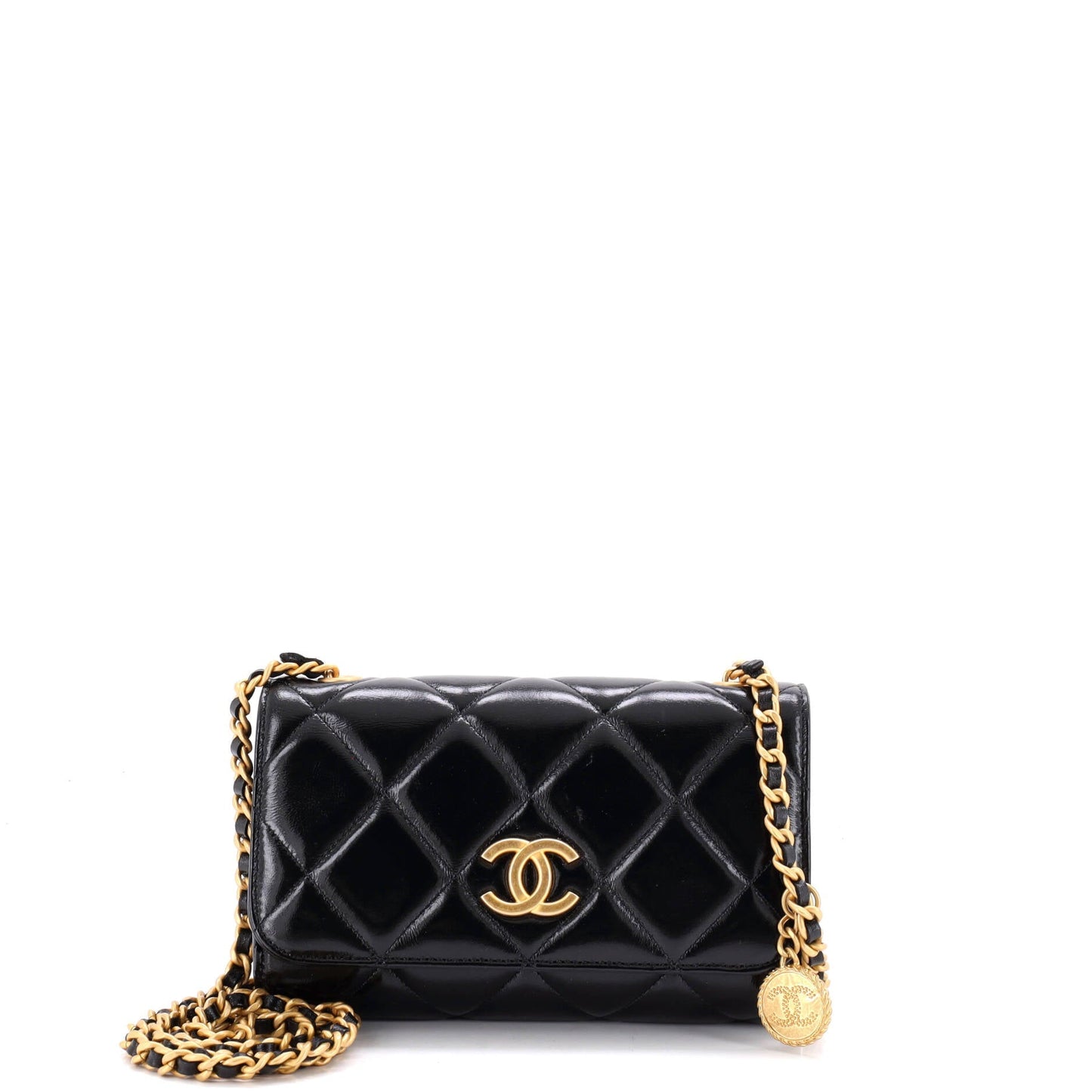 CC Medallion Wallet on Chain Quilted Shiny Lambskin