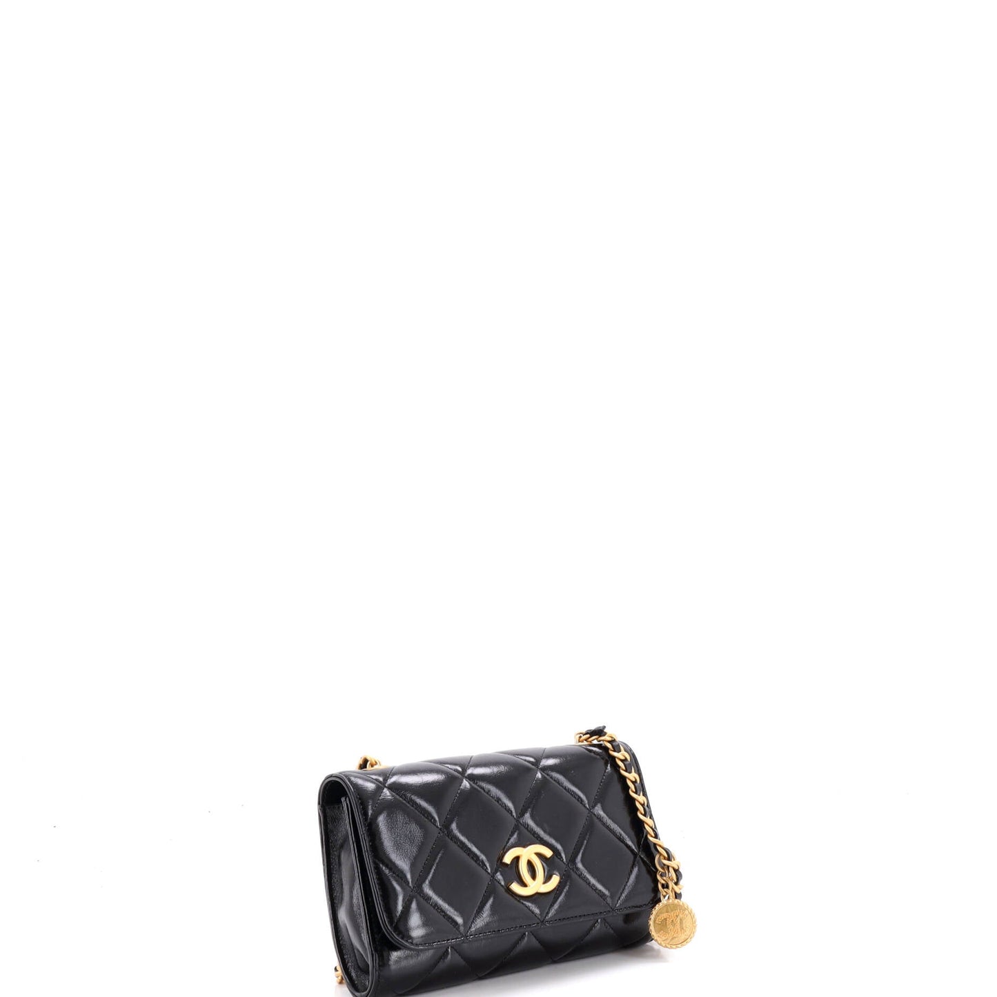 CC Medallion Wallet on Chain Quilted Shiny Lambskin
