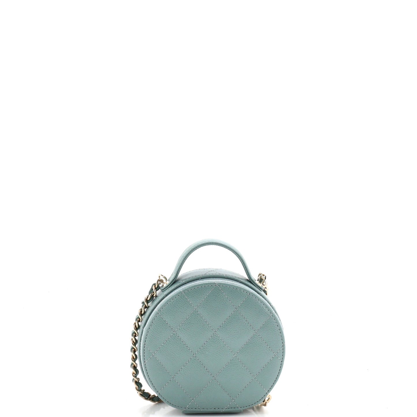 Handle with Care Round Vanity Case with Chain Quilted Caviar Small