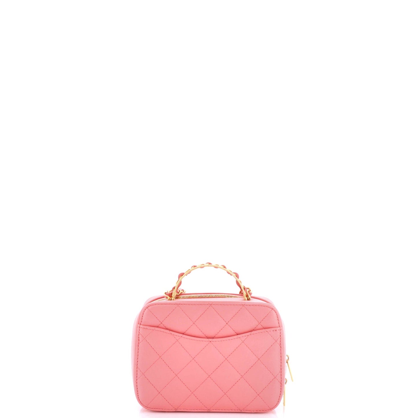 CC Chain Handle Zip Around Vanity Case with Chain Quilted Lambskin Small