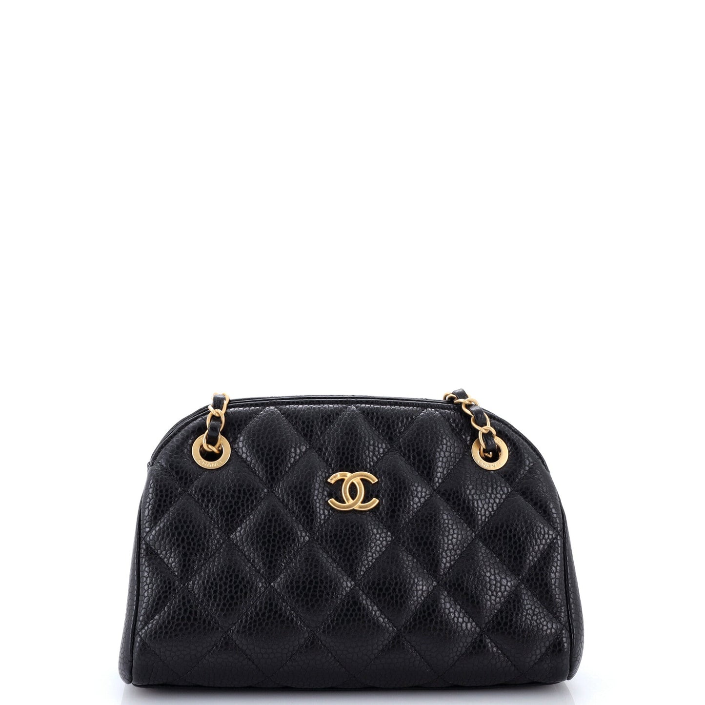 CC Compartment Chain Bowler Bag Quilted Caviar Small