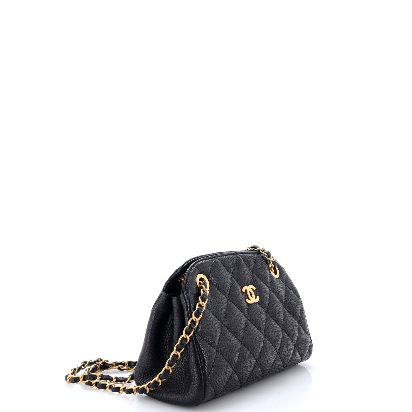 CC Compartment Chain Bowler Bag Quilted Caviar Small
