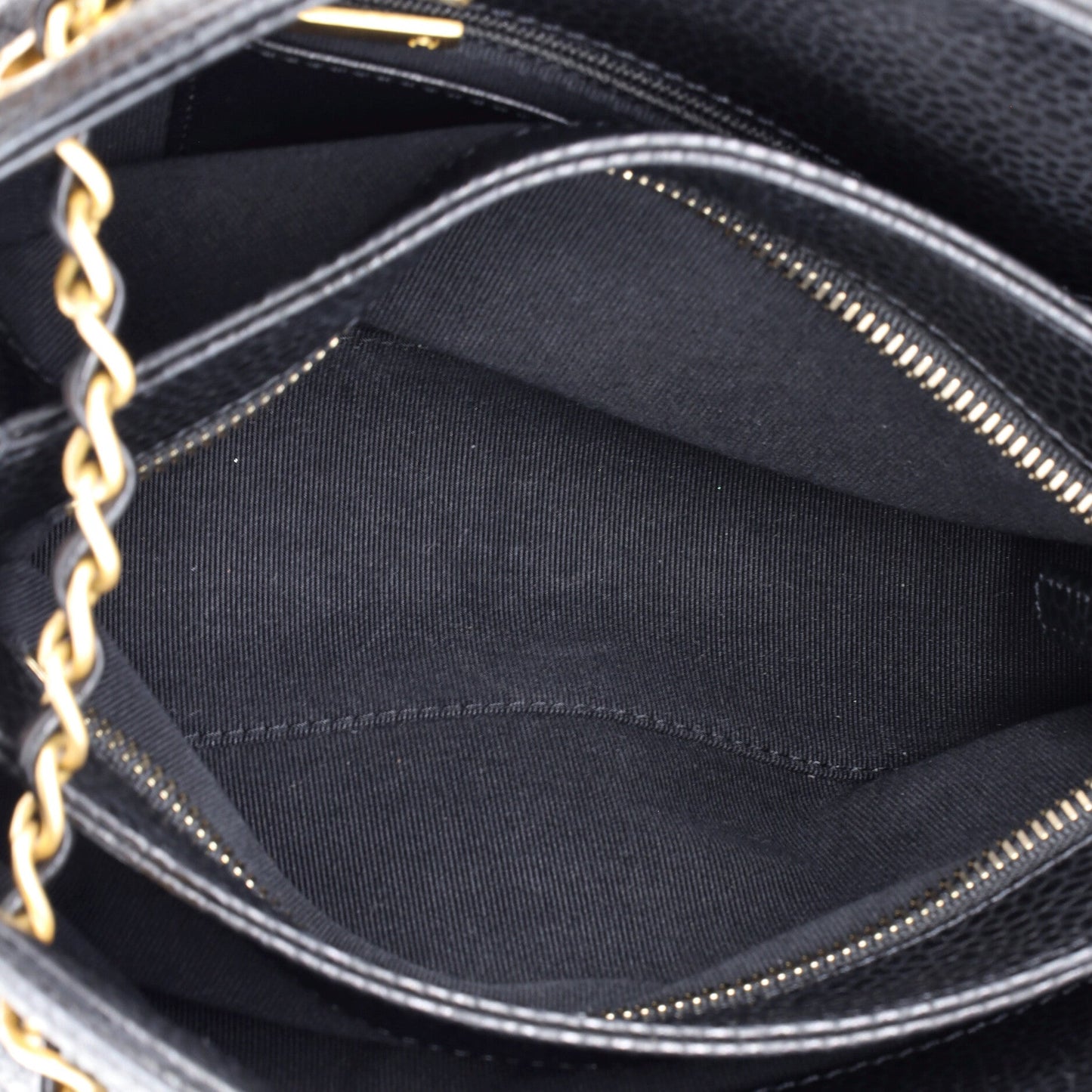 CC Compartment Chain Bowler Bag Quilted Caviar Small