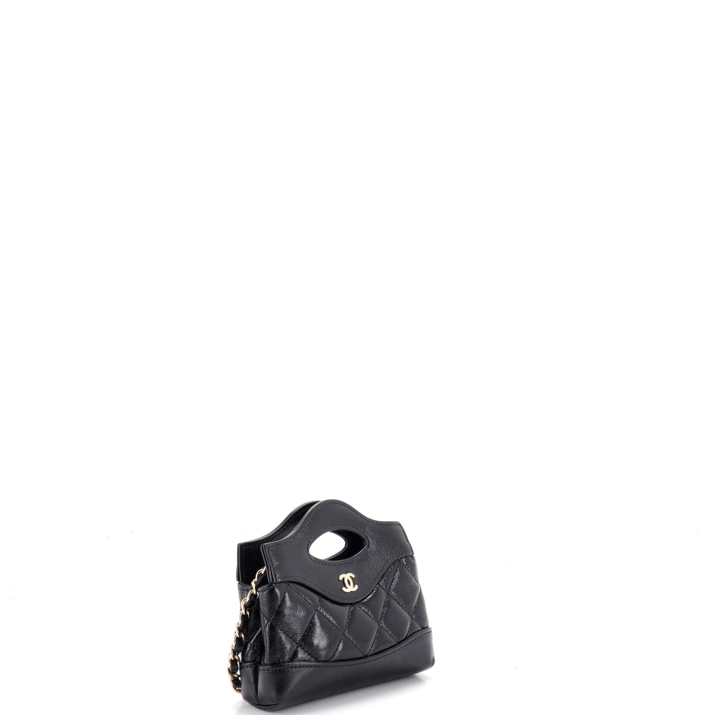 31 Shopping Bag Clutch with Chain Quilted Shiny Crumpled Calfskin Nano