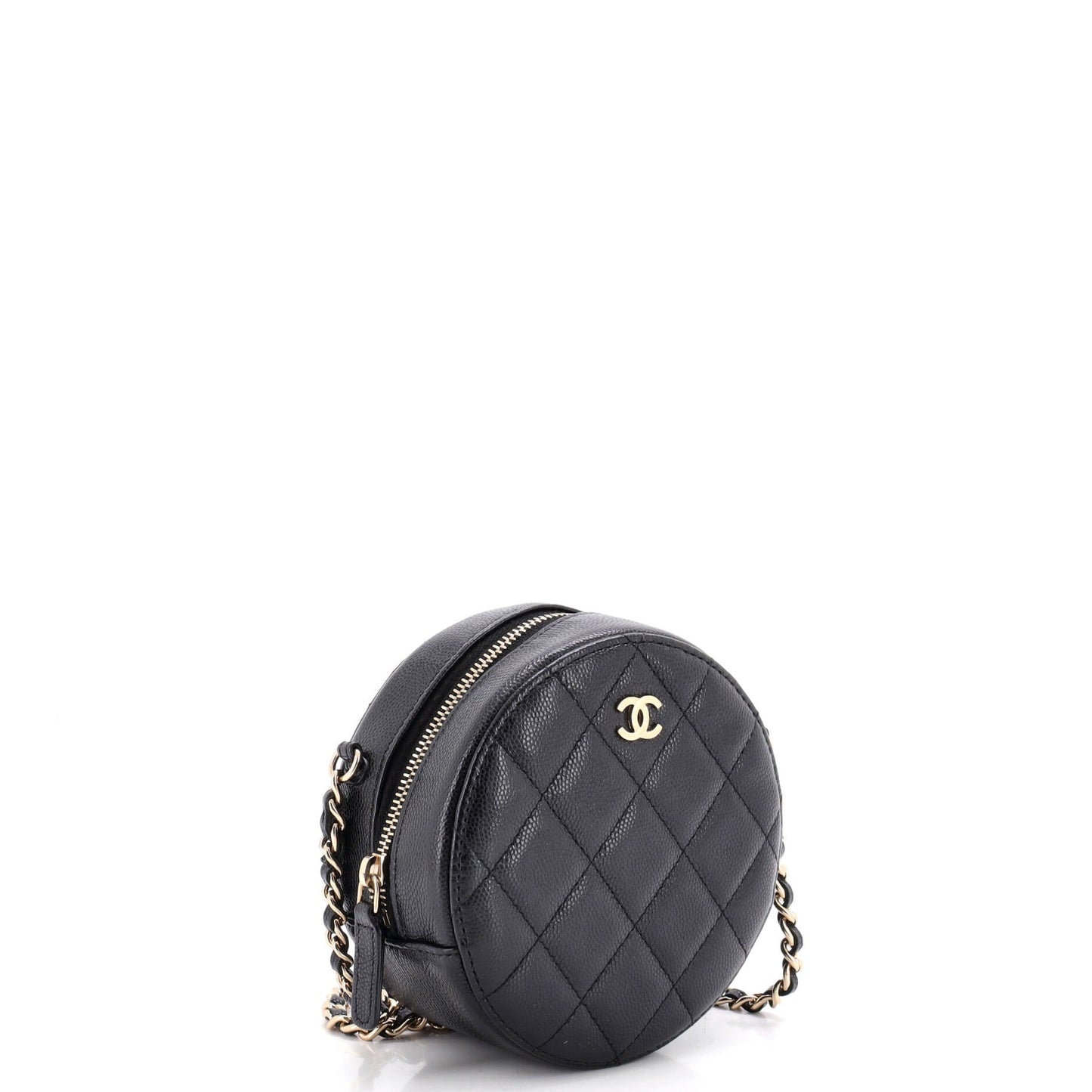 Round Clutch with Chain Quilted Caviar Mini