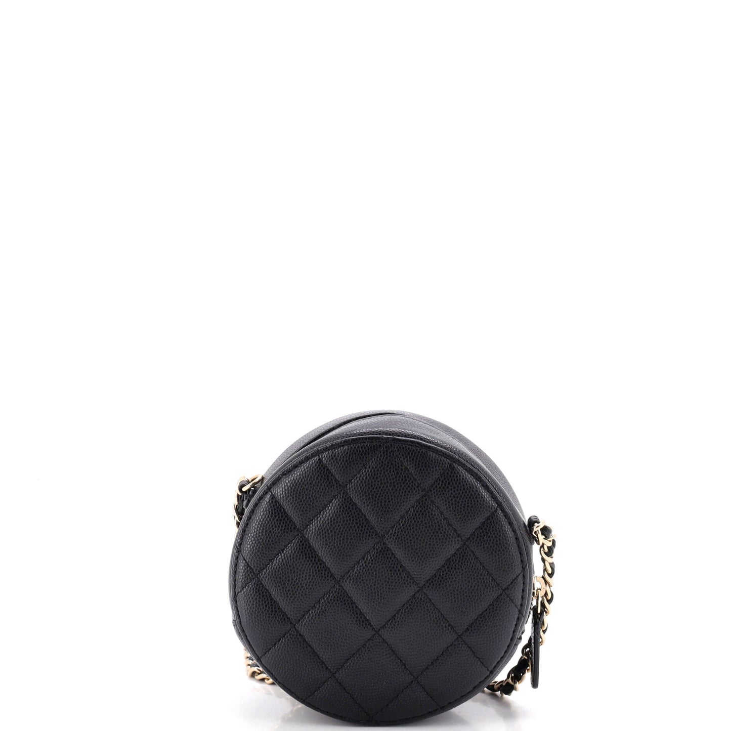 Round Clutch with Chain Quilted Caviar Mini