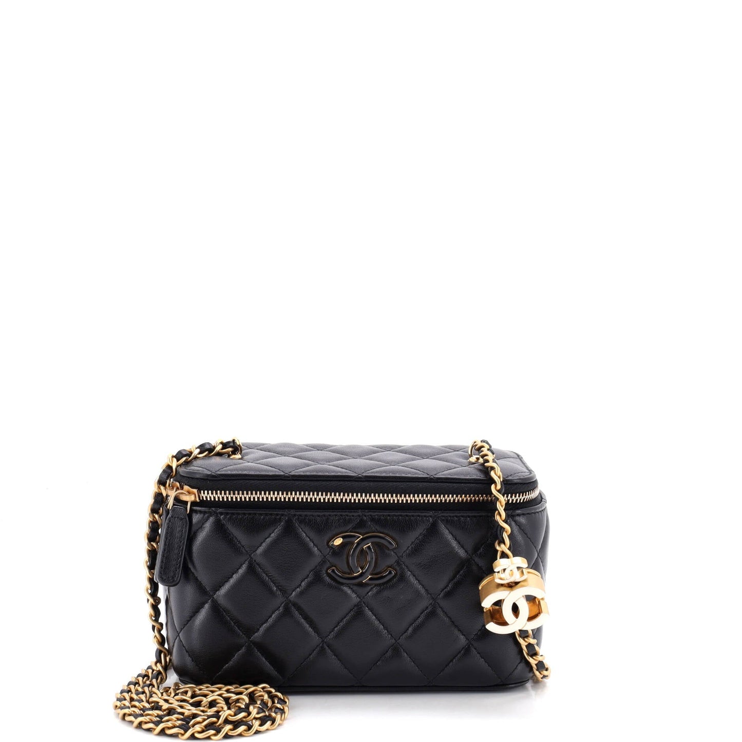 Enamel Multi CC Chain Vanity Case Quilted Lambskin Small