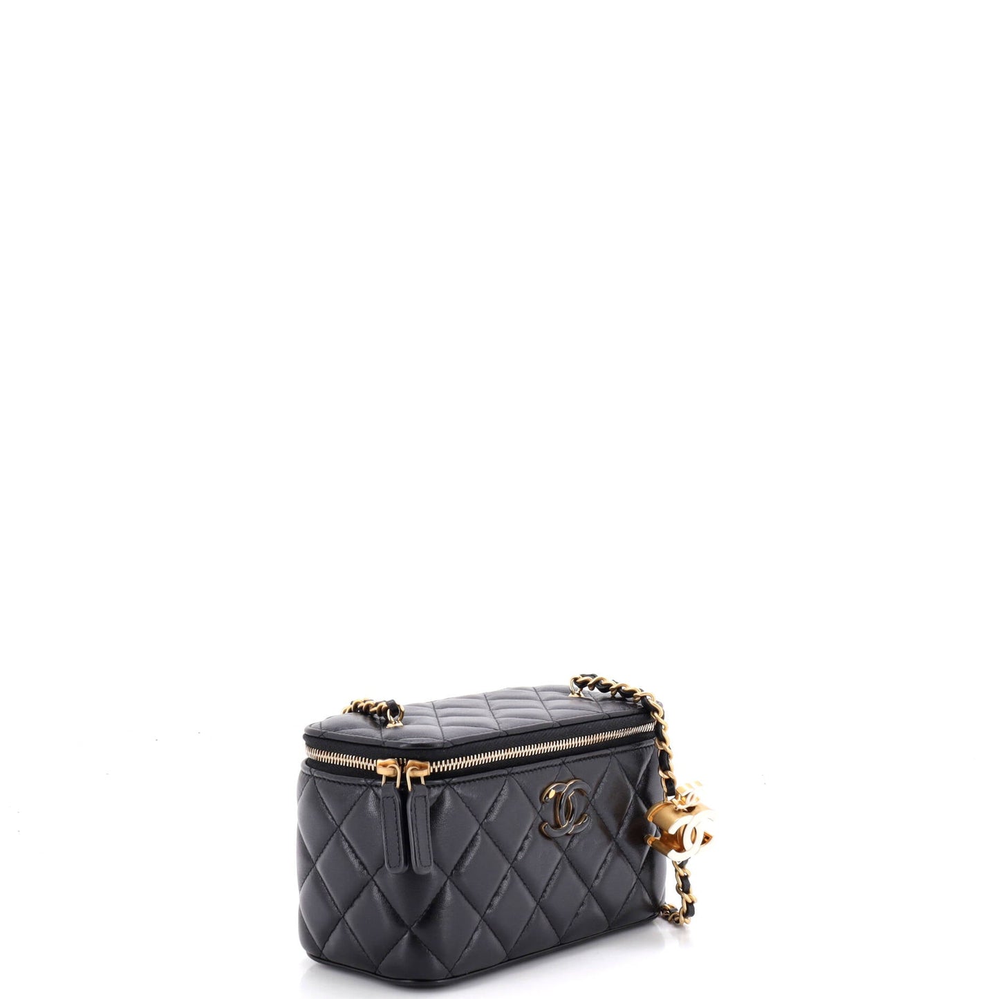 Enamel Multi CC Chain Vanity Case Quilted Lambskin Small