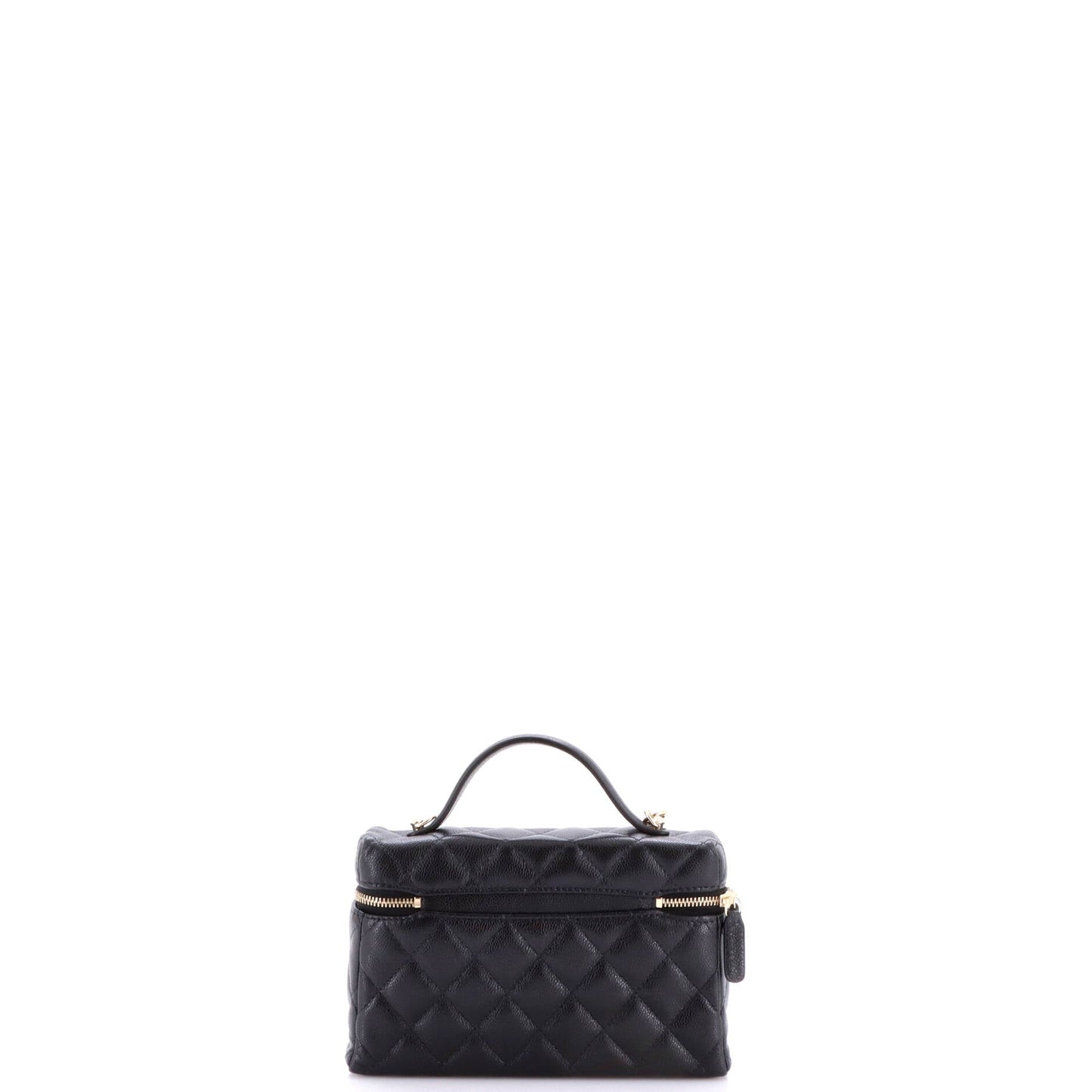 Classic Top Handle Slim Vanity Case with Chain Quilted Caviar Small