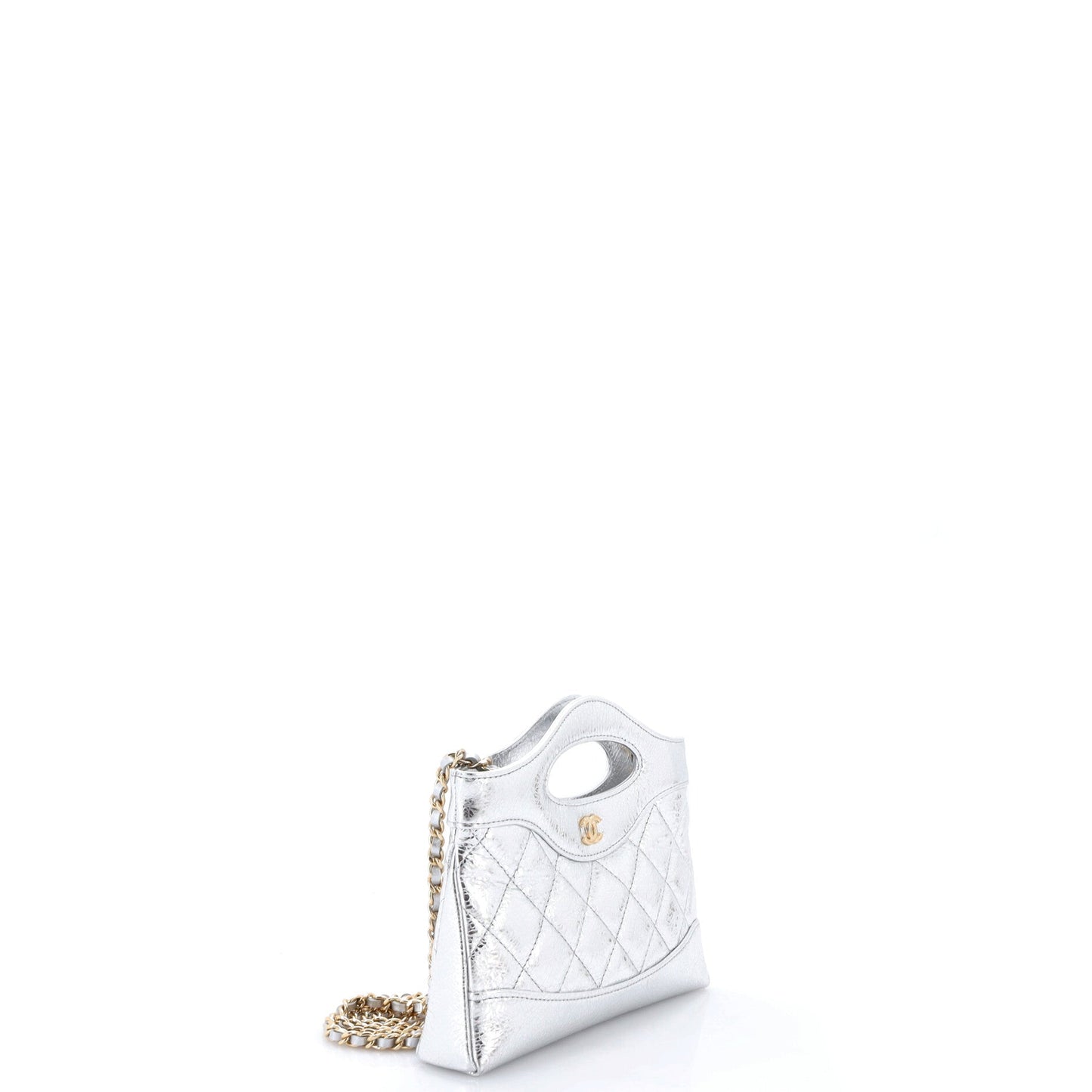 31 Shopping Bag Clutch with Chain Quilted Shiny Crumpled Calfskin Small