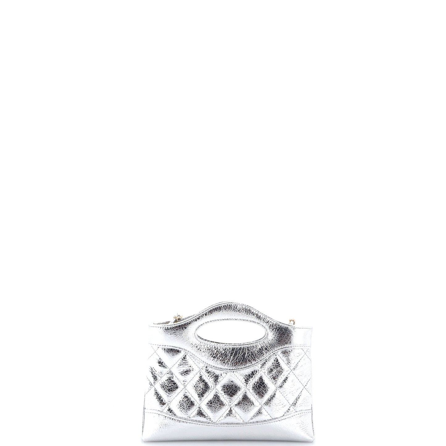 31 Shopping Bag Clutch with Chain Quilted Shiny Crumpled Calfskin Small