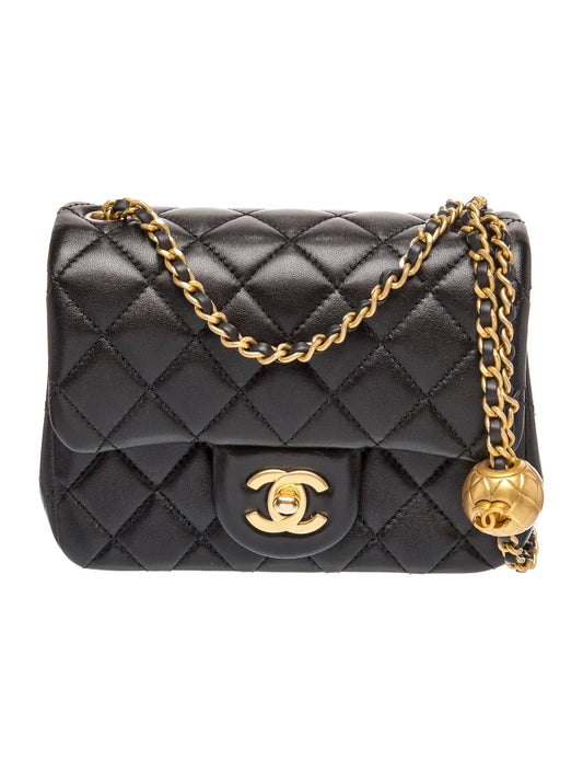 Svart Quiltad Guld-Ball Square Fat Chain Bag