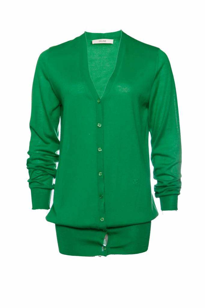 Women's Celine, apple green cashmere cardigan.