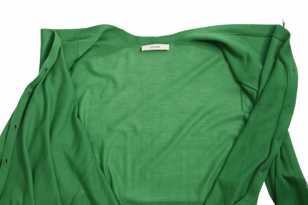 Women's Celine, apple green cashmere cardigan.
