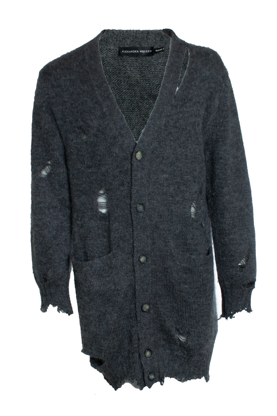 Men's Alexander McQueen, Grey distressed cardigan