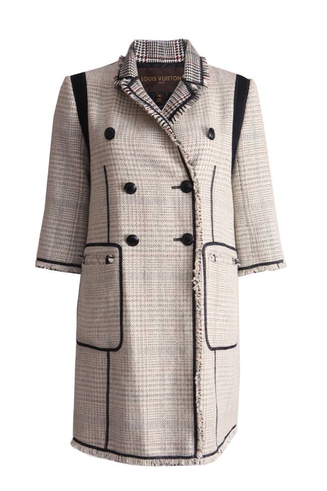 Women's Louis Vuitton, black/white tweed coat with ¾ sleeves in size FR40/S.