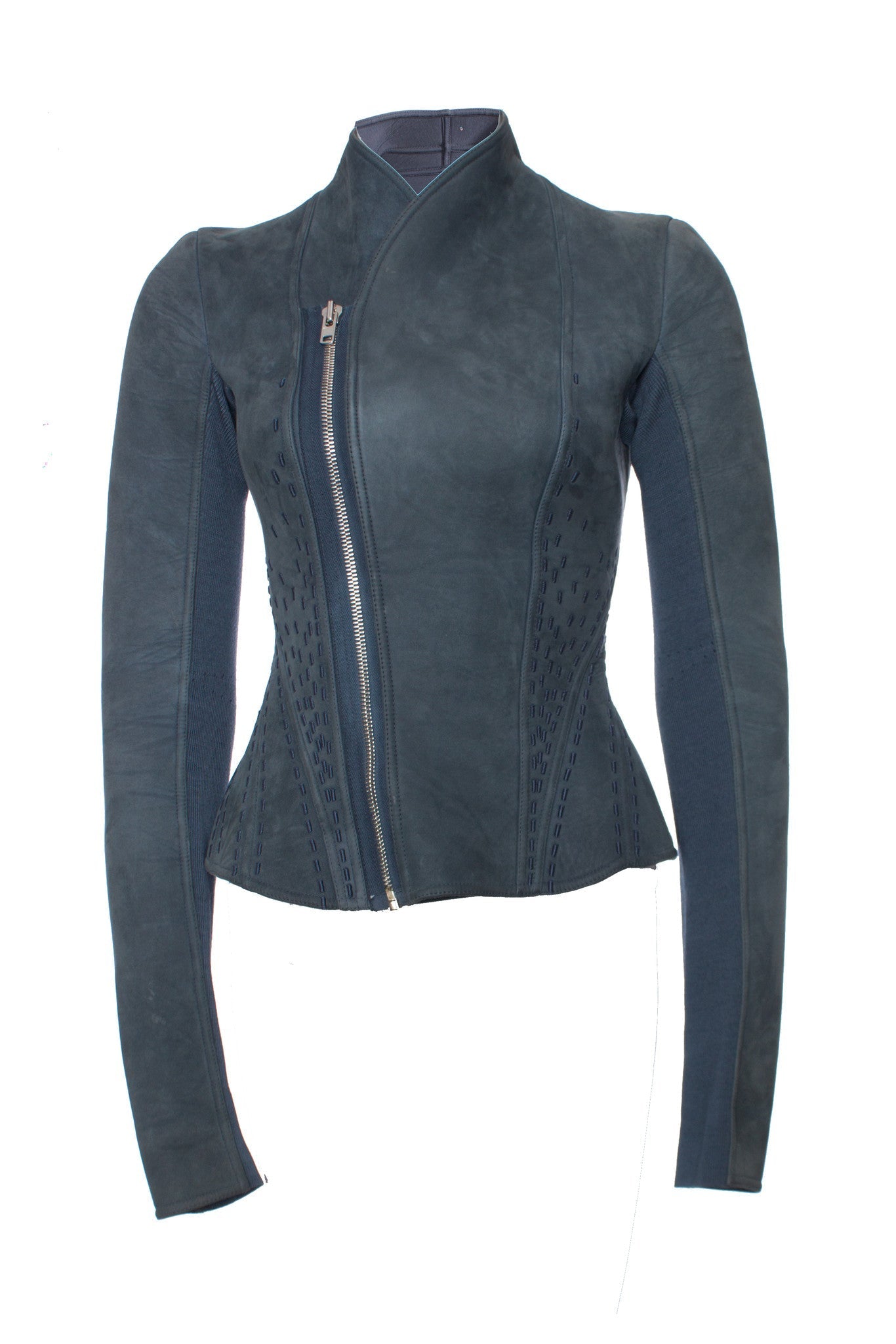 Women's Rick Owens, Lilies Blue bonded Nubuck Campala jacket.