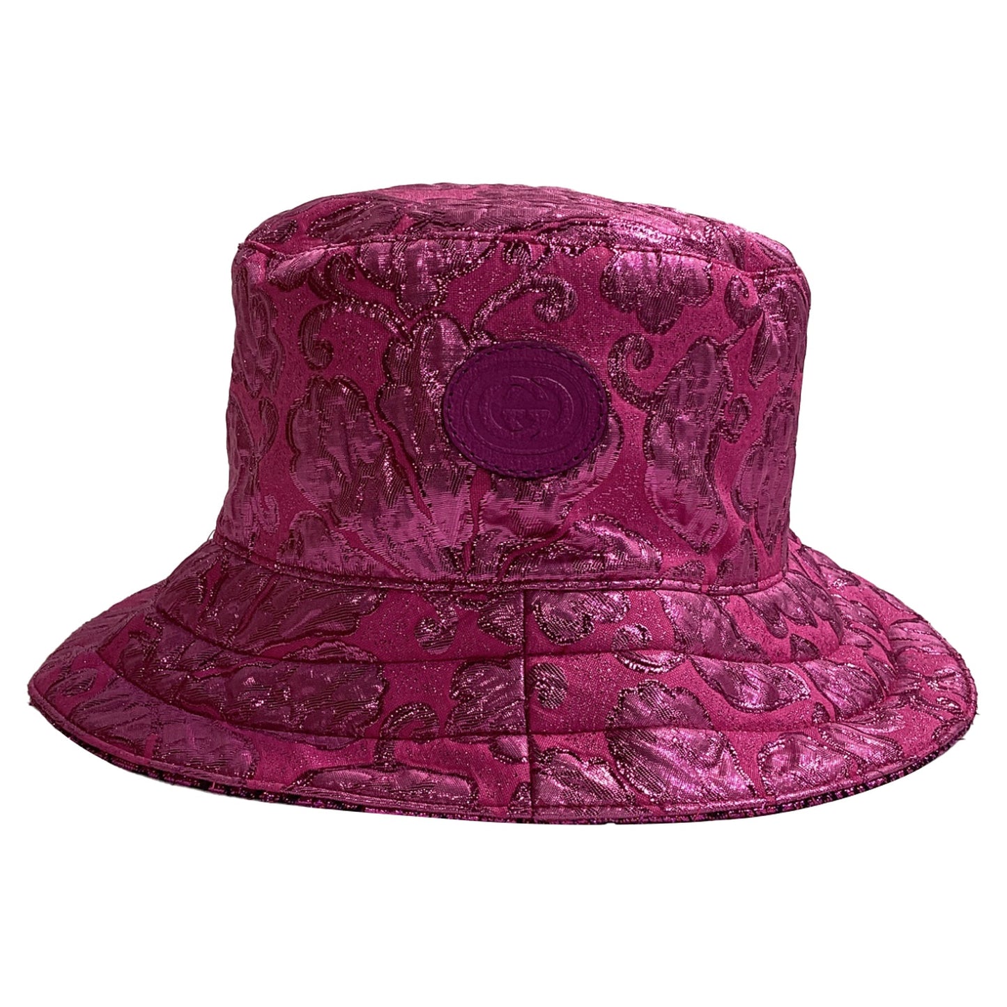 Gucci Lamé GG Monogram Reversible Bucket in Pink Polyamide