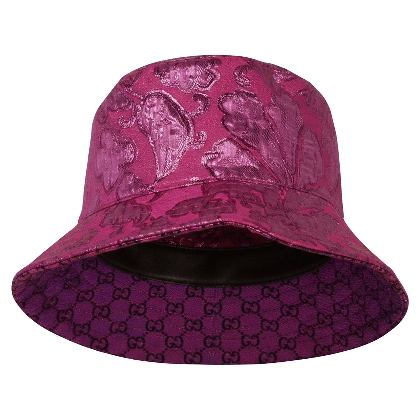 Gucci Lamé GG Monogram Reversible Bucket in Pink Polyamide