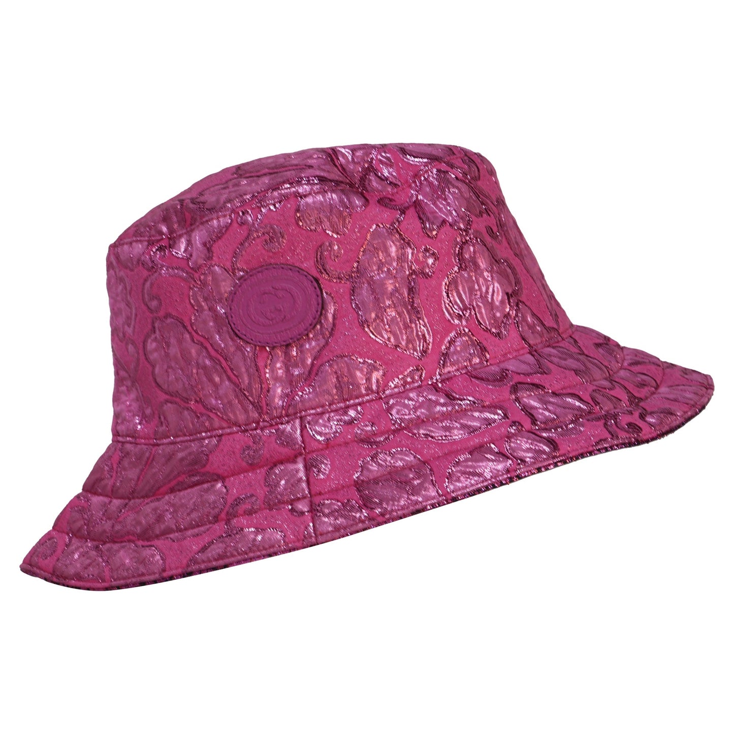 Gucci Lamé GG Monogram Reversible Bucket in Pink Polyamide