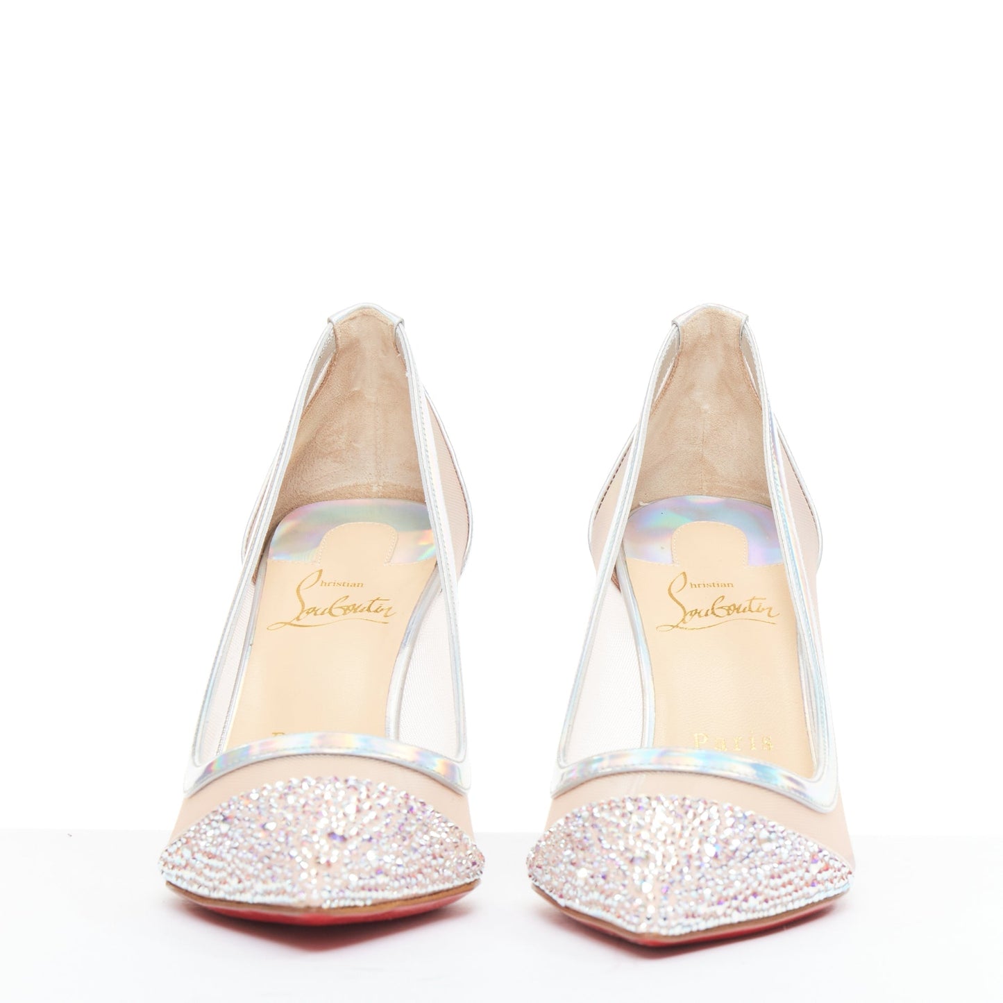 Women's Christian Louboutin Mesh Crystal Heels