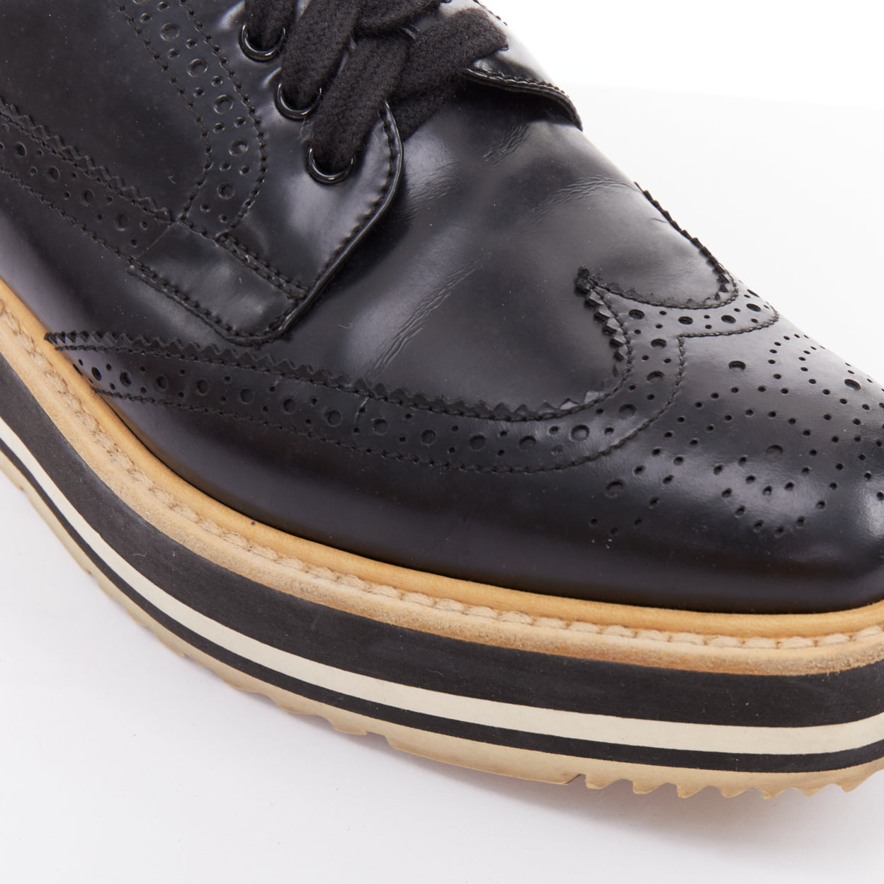 Women's Prada Wingtip Platform Brogue Oxfords