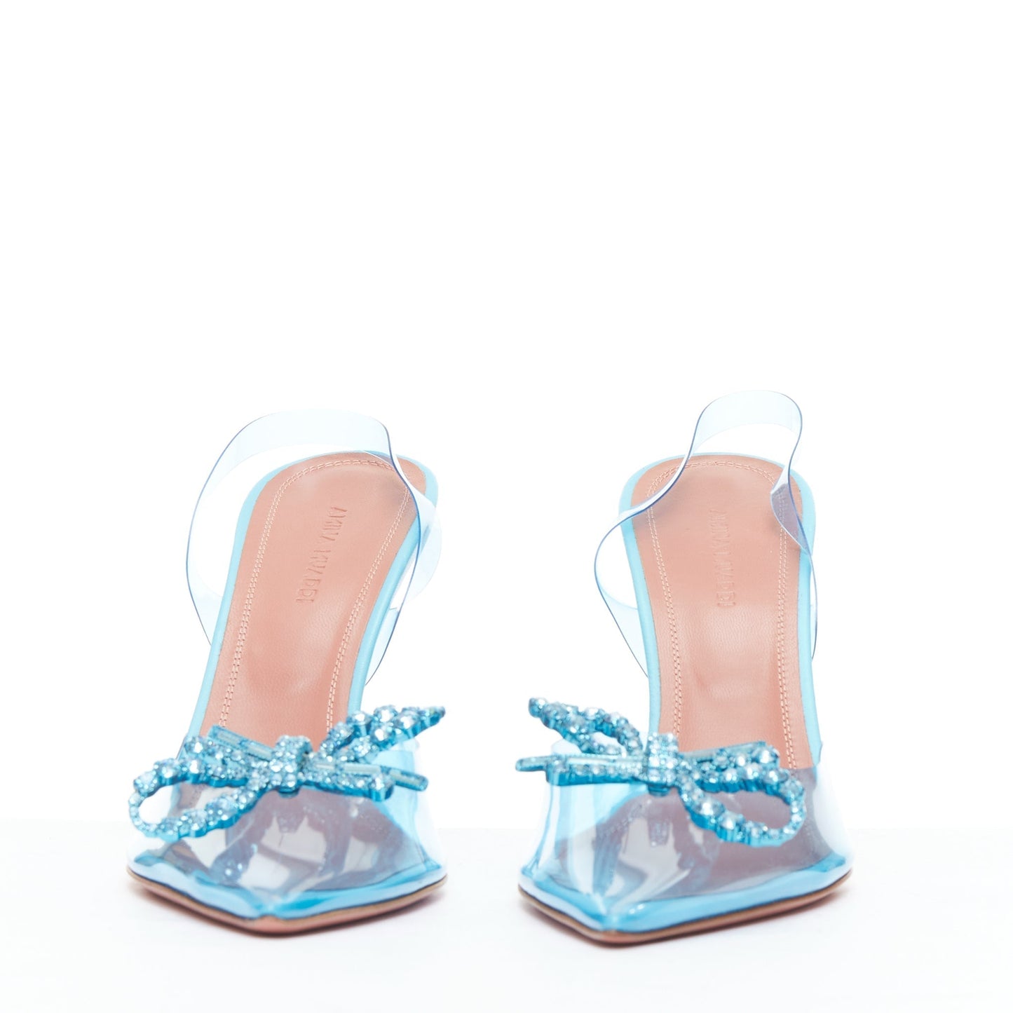 Women's Amina Muaddi Crystal Bow Plexi Heels