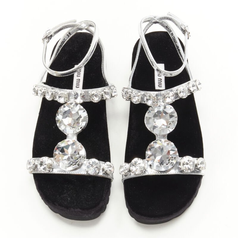 Women's Miu Miu Velvet Crystal Flat Sandals