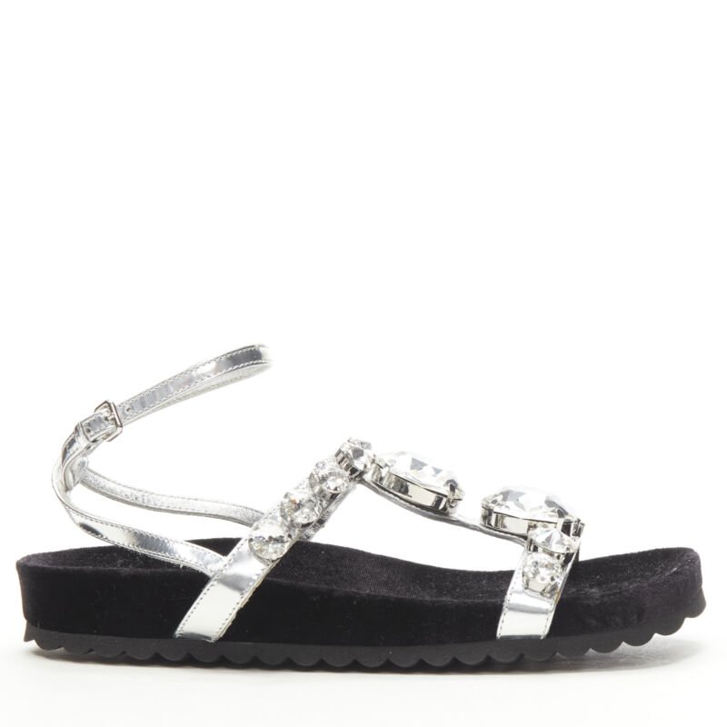 Women's Miu Miu Velvet Crystal Flat Sandals