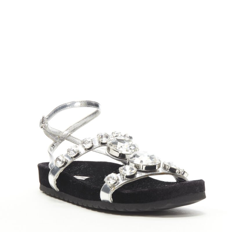 Women's Miu Miu Velvet Crystal Flat Sandals