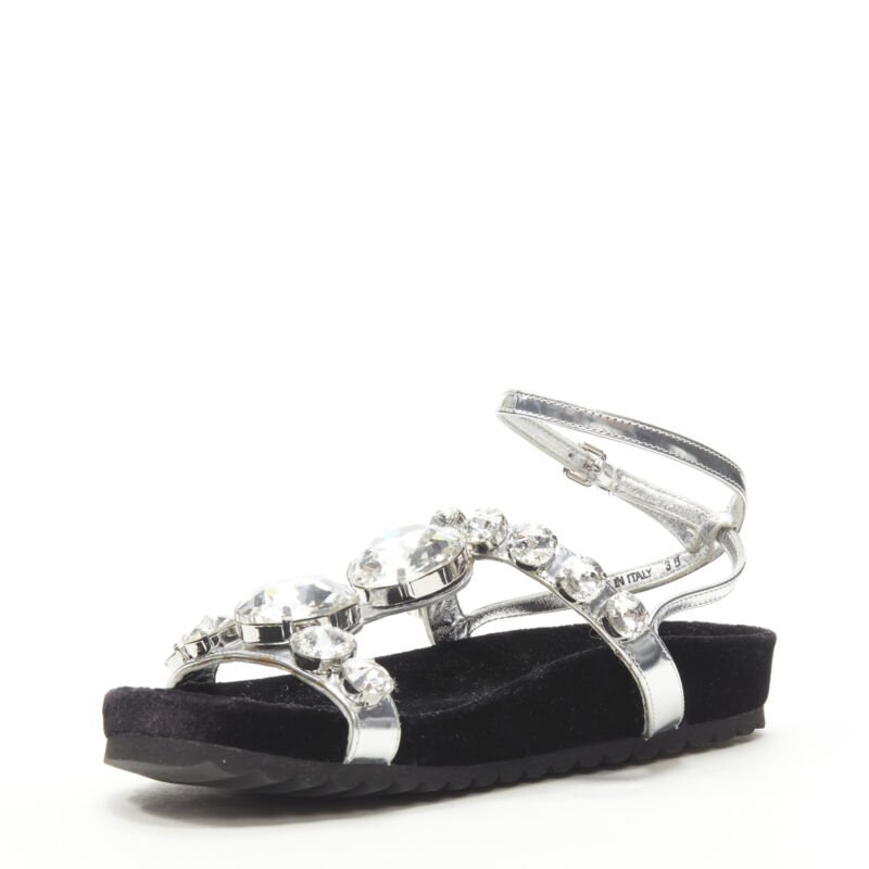Women's Miu Miu Velvet Crystal Flat Sandals