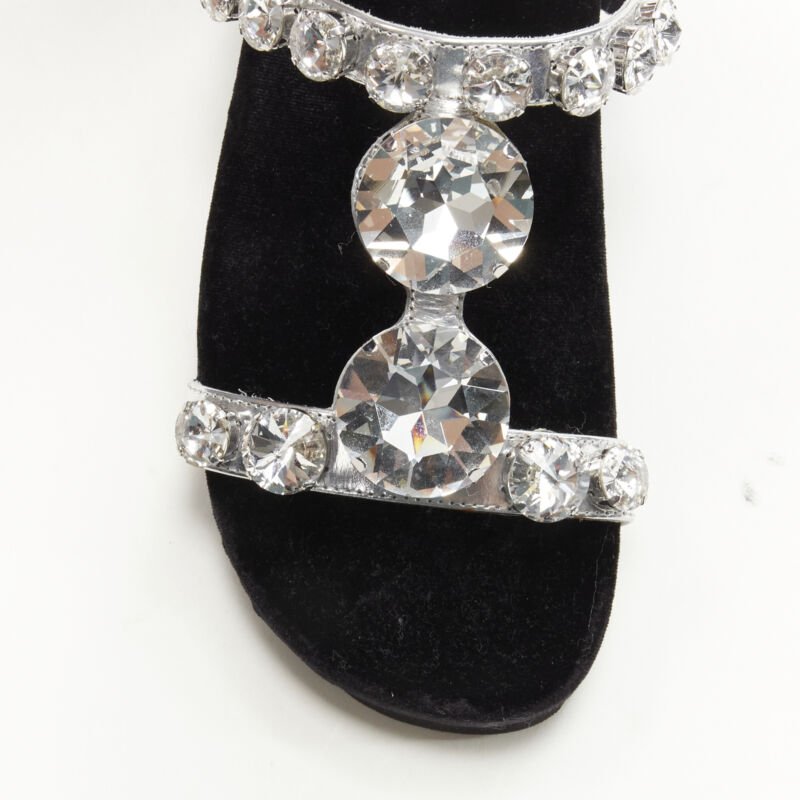 Women's Miu Miu Velvet Crystal Flat Sandals