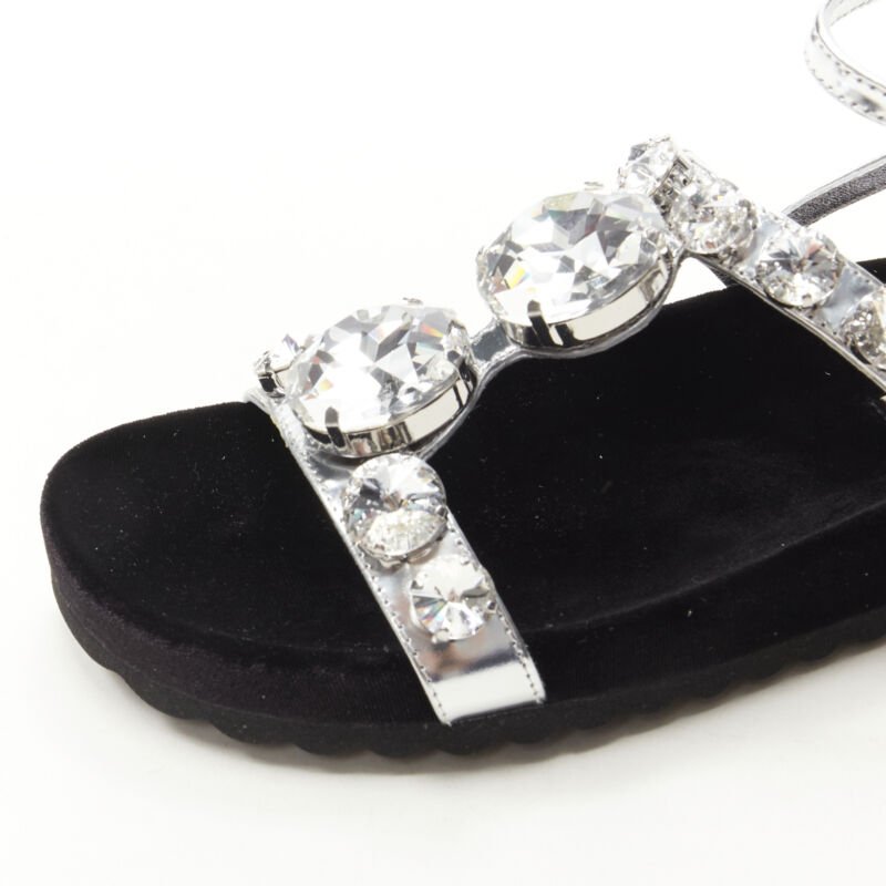 Women's Miu Miu Velvet Crystal Flat Sandals