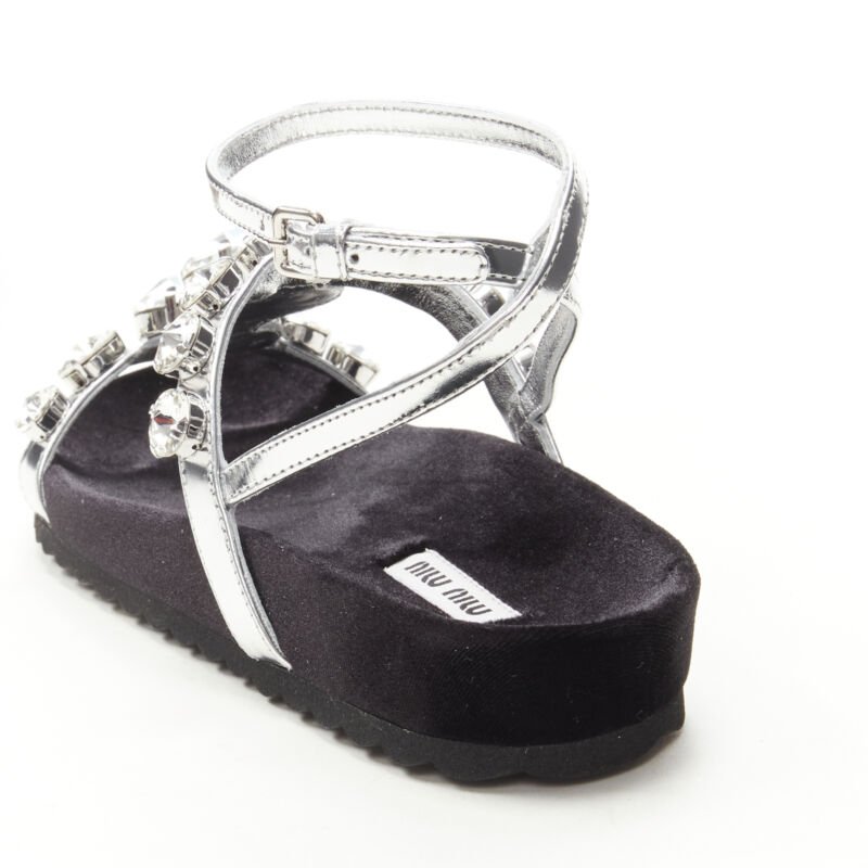 Women's Miu Miu Velvet Crystal Flat Sandals