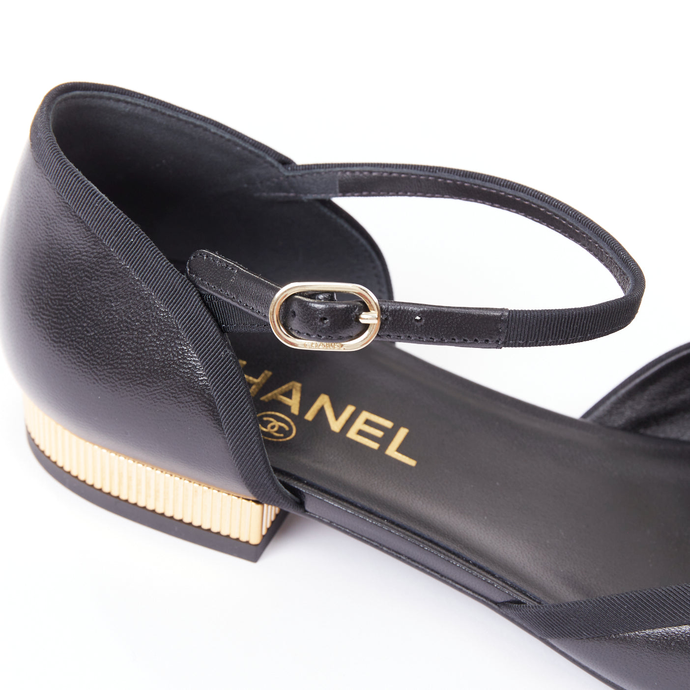 Women's Chanel Leather Grosgrain Mary Jane Flats