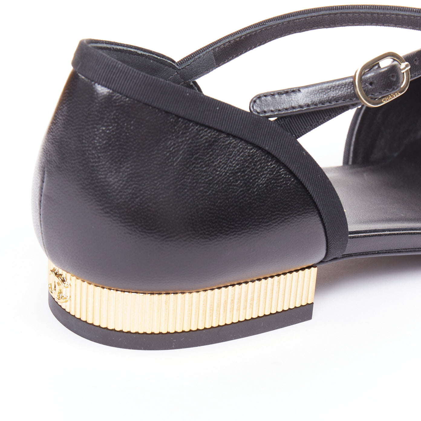 Women's Chanel Leather Grosgrain Mary Jane Flats