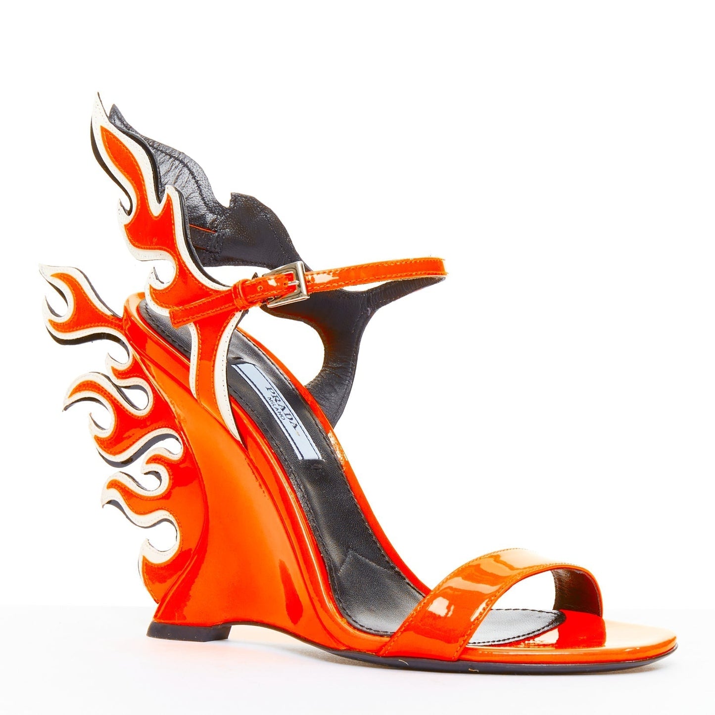 Women's Prada Flame Wedge Patent Flame Sandals