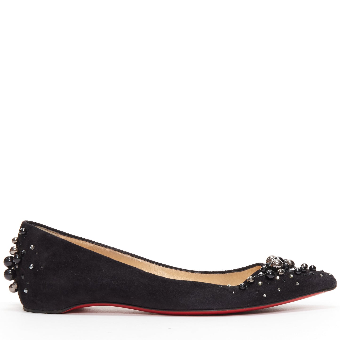 Women's Christian Louboutin Suede Beaded Flats