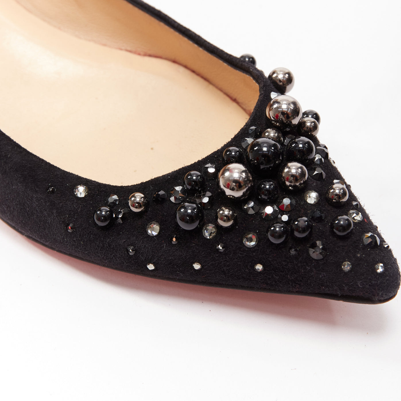 Women's Christian Louboutin Suede Beaded Flats