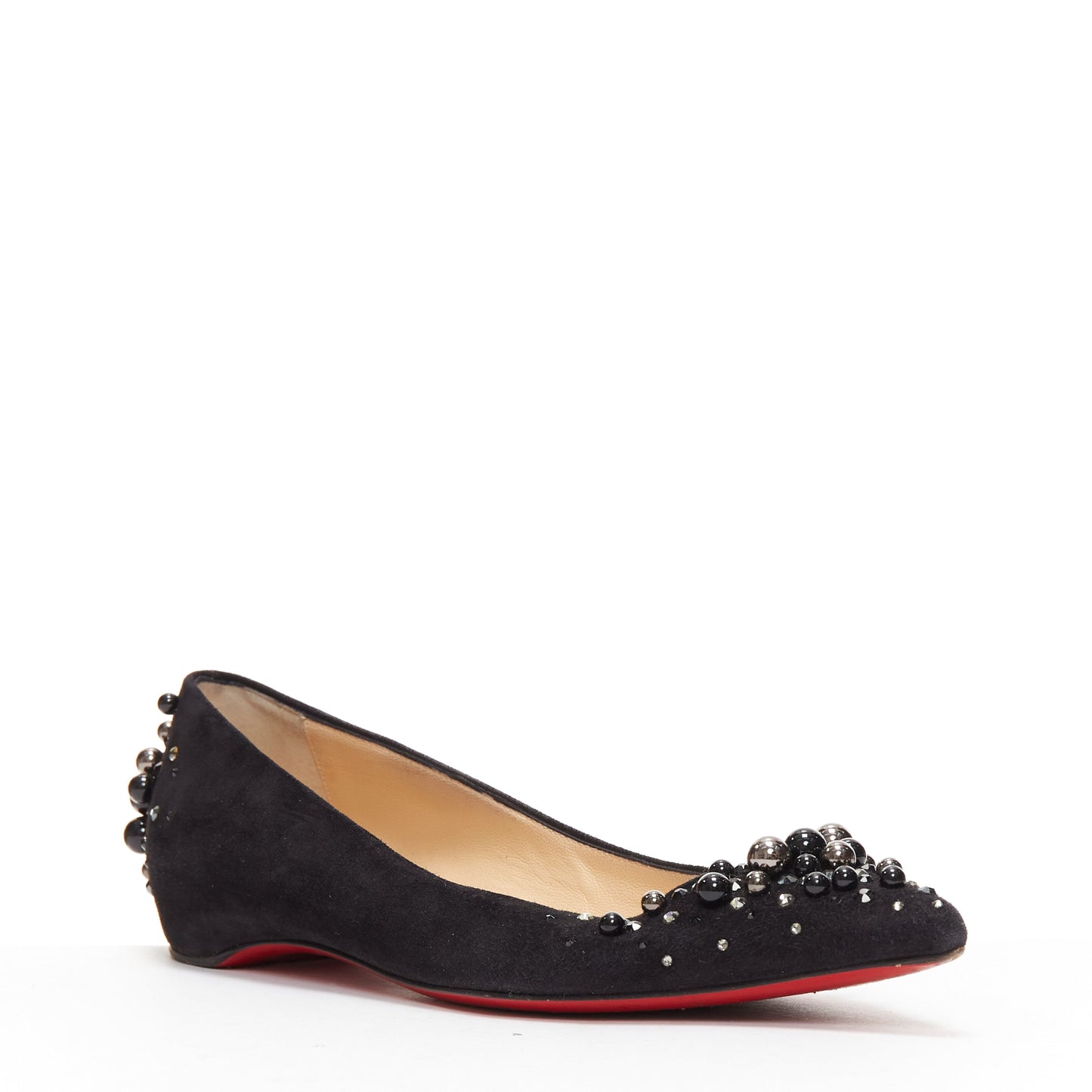 Women's Christian Louboutin Suede Beaded Flats