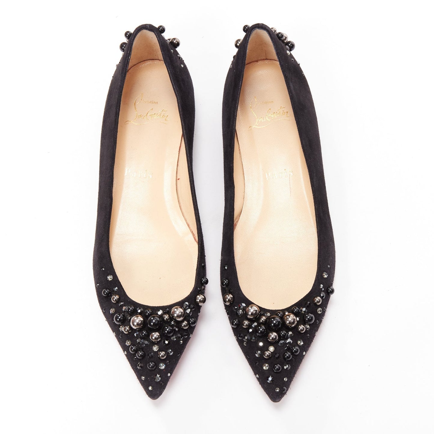 Women's Christian Louboutin Suede Beaded Flats