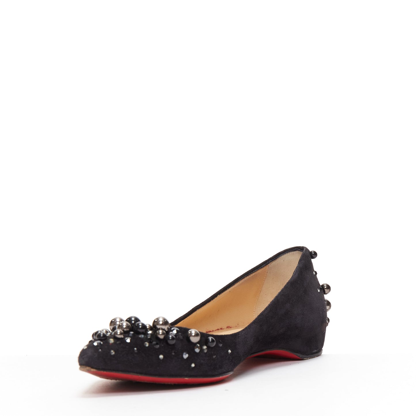 Women's Christian Louboutin Suede Beaded Flats