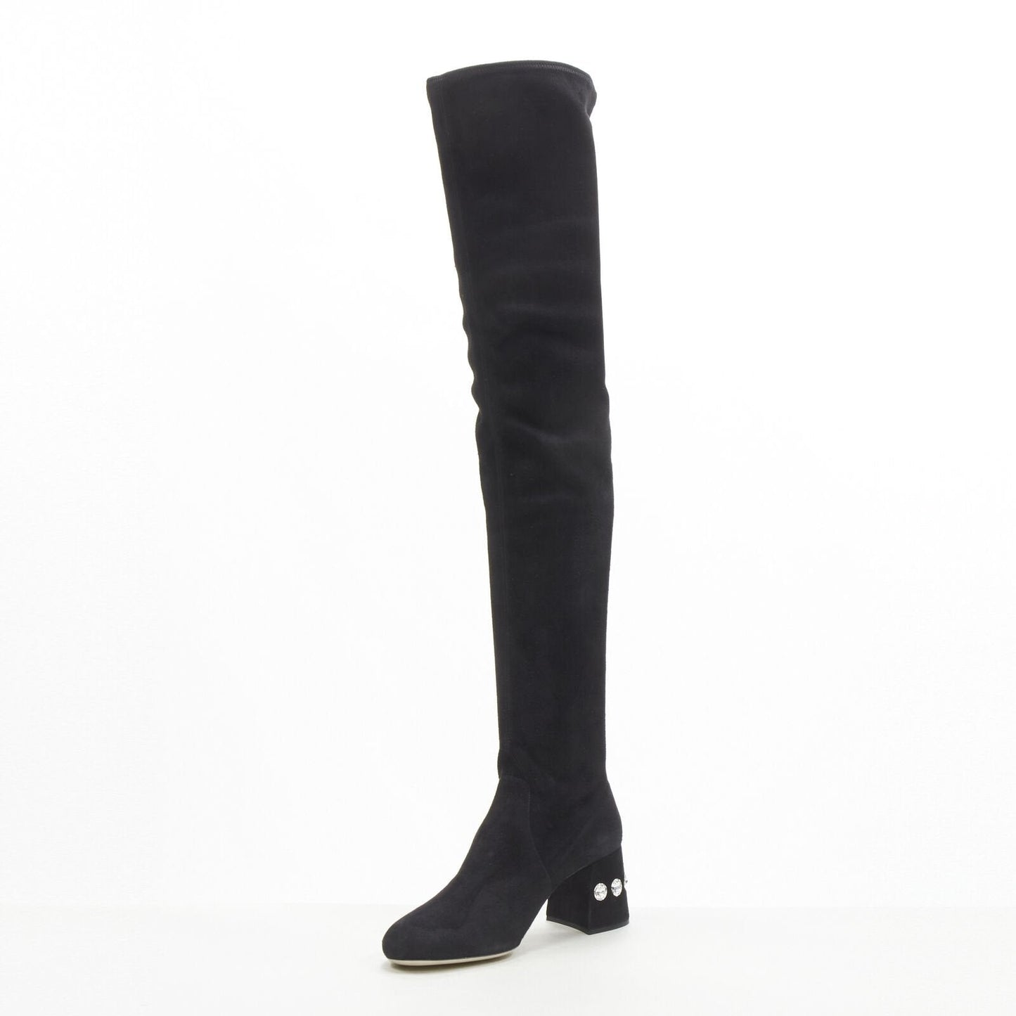 Women's Miu Miu Suede Jewelled Over Knee Boots