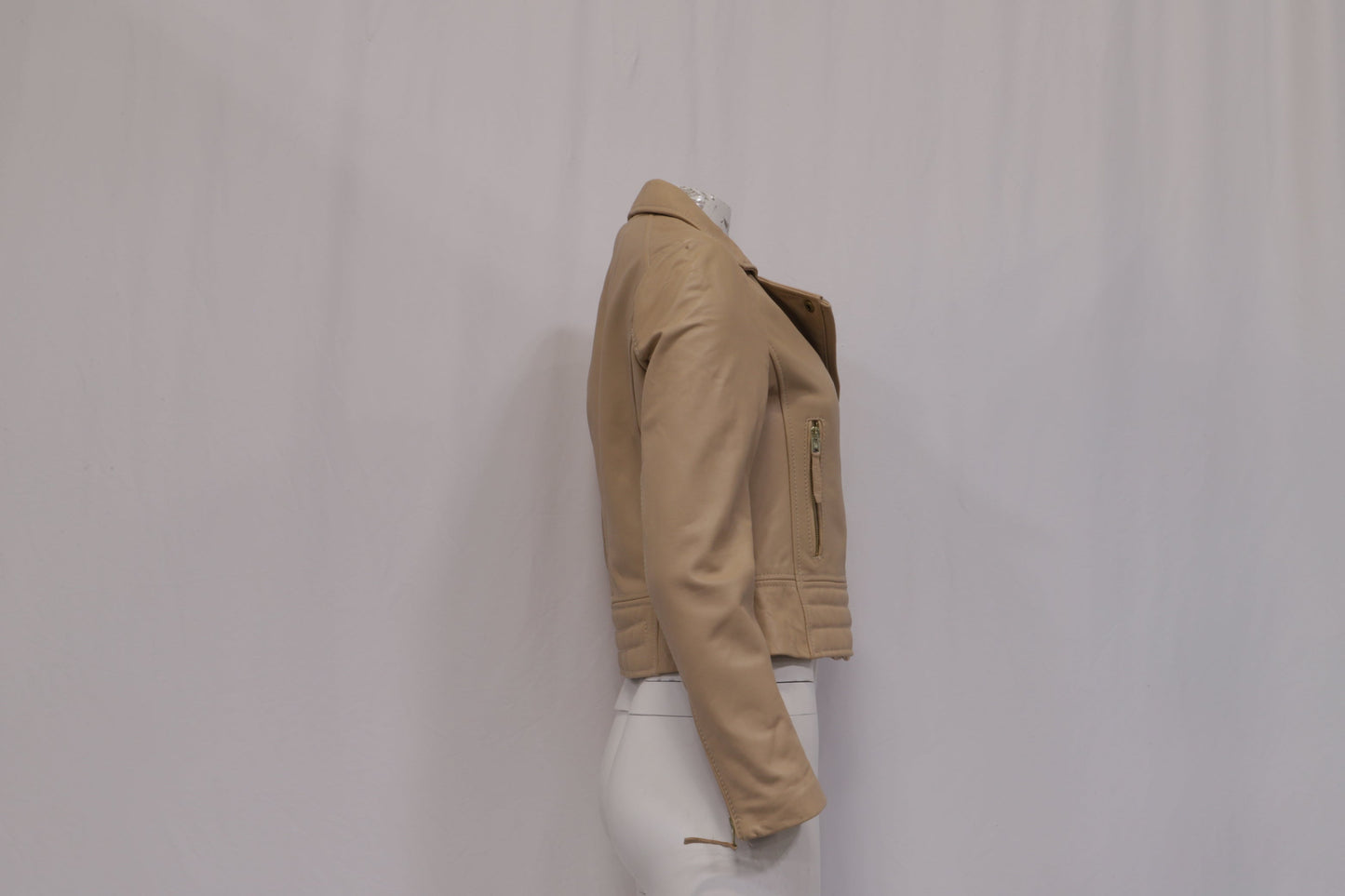 Women's Michael Michael Kors Moto Jacket in Beige Leather
