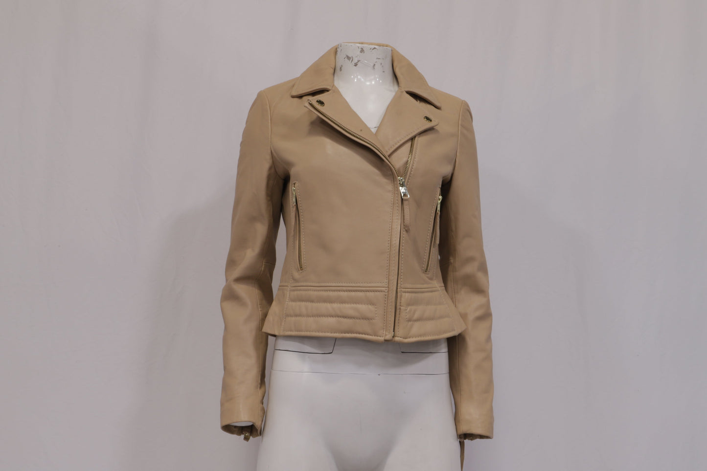 Women's Michael Michael Kors Moto Jacket in Beige Leather