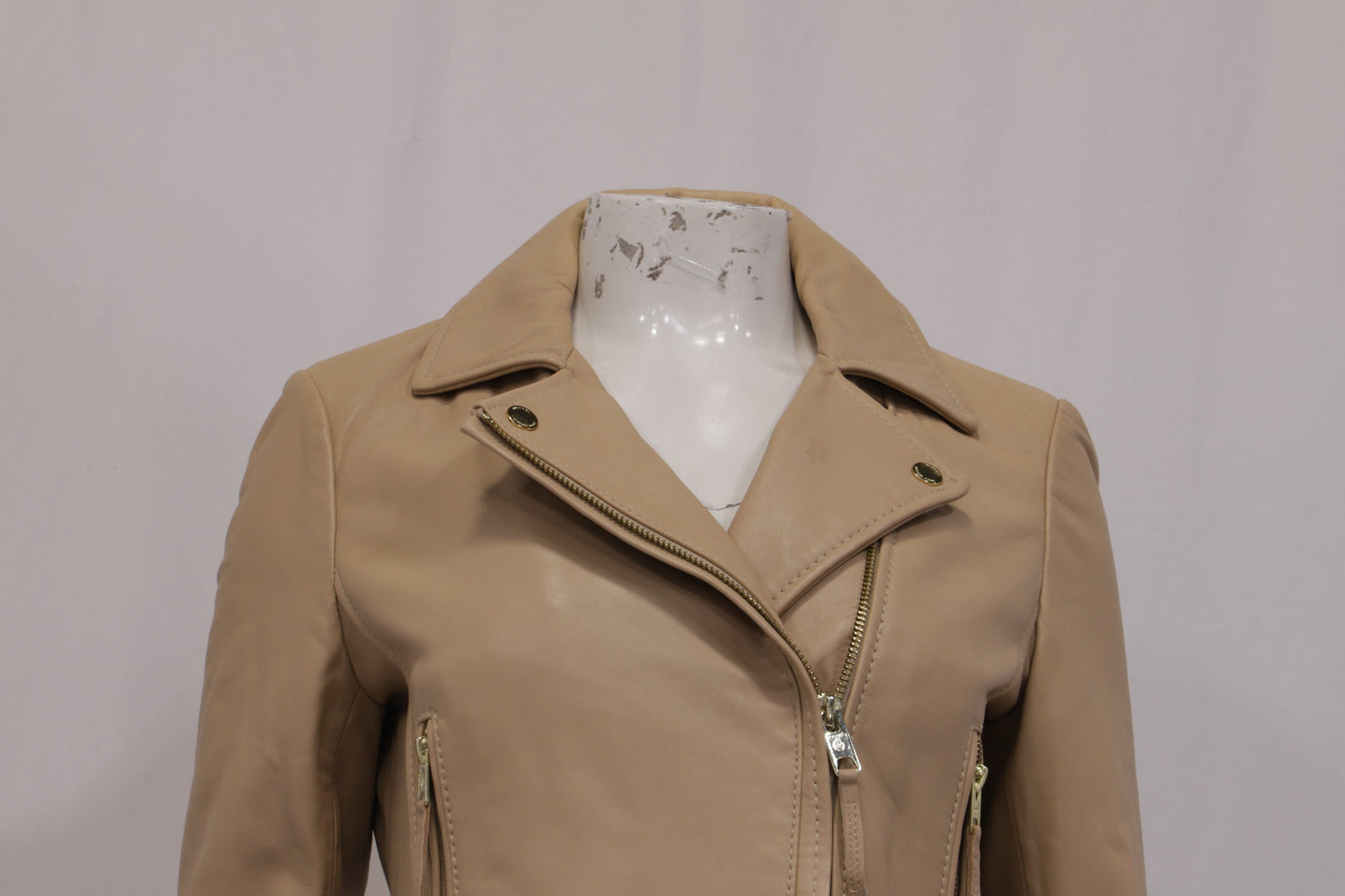 Women's Michael Michael Kors Moto Jacket in Beige Leather