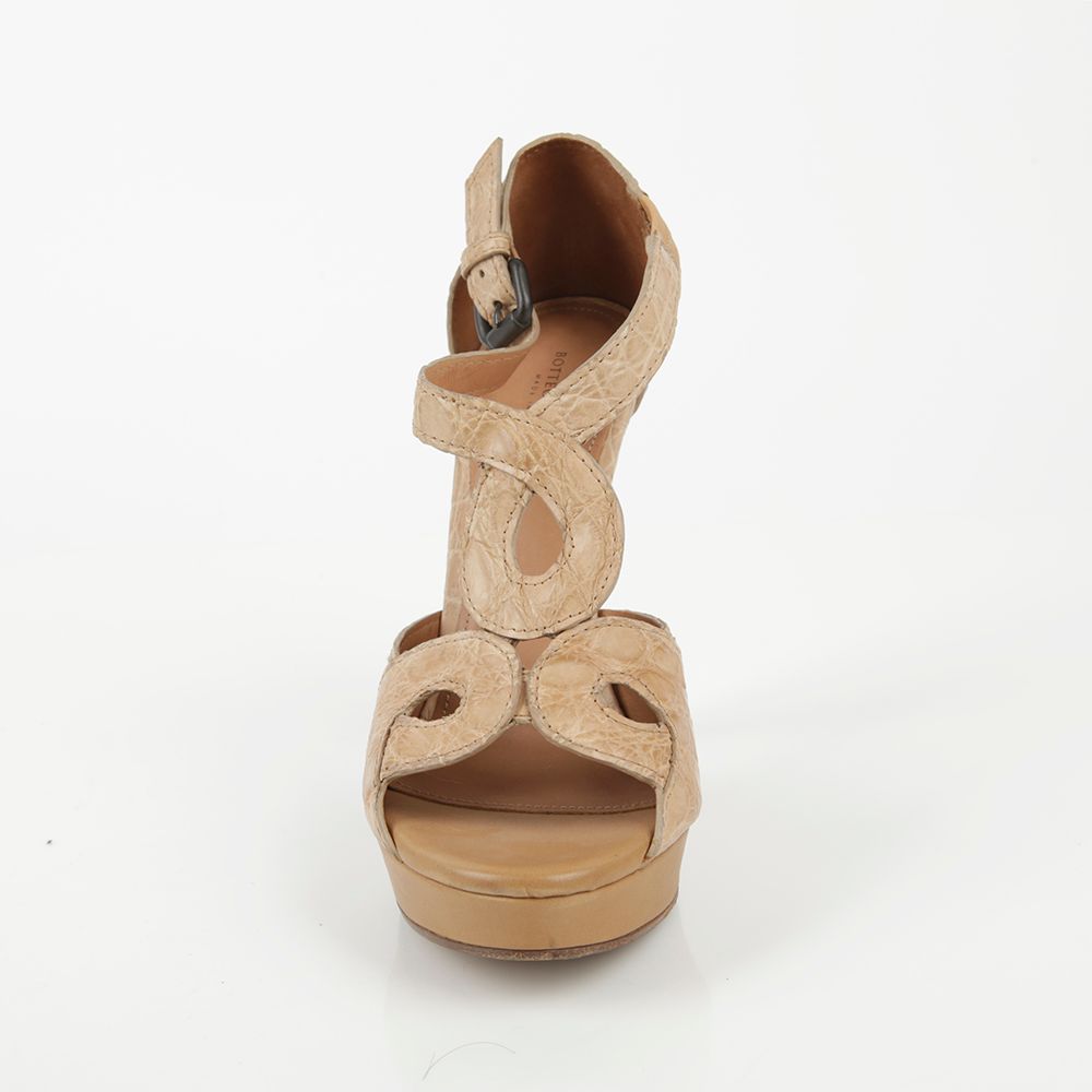 Women's Beige Leather Strap Open Toe Heel Size